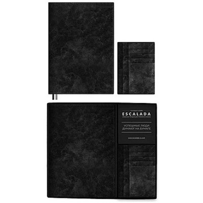 Подарочный набор Ежедневник недатированный А5+ 320 стр. "Фланстэр.Чёрный" + картхолдер кожзам 70567 Феникс