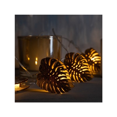 Гирлянда «Нить» 2.5 м с насадками «Листочек», IP20, прозрачная нить, 10 LED, батарейки AAх2 (нет в комплекте), свечение тёплое белое