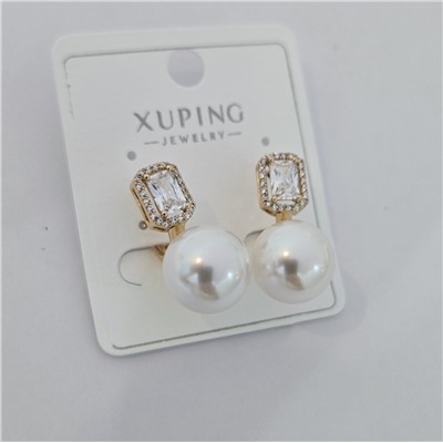 Серьги коллекция "Xuping" покрытие позолота, вставка: искусственный жемчуг и фианиты, арт.004.050