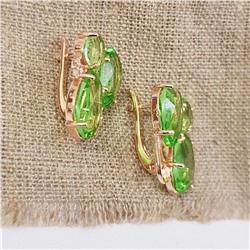 Серьги коллекция "Эксклюзив" покрытие позолота, зелёные камни, крупные, 272015, арт.647.257