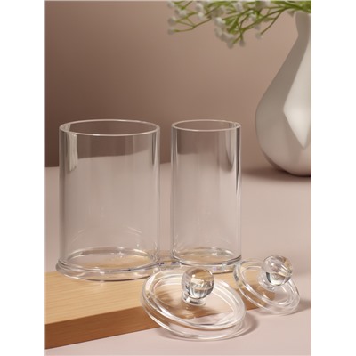 УЦЕНКА Органайзер для ватных палочек и дисков, с крышкой, 2 секции, 12.5×7.3×13.5 см, прозрачный