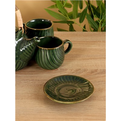 Набор чайный «Флора 2», чайник, 2 кружки, 27×26×16 см, керамика, зелёный