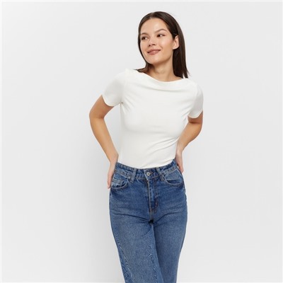 Футболка женская с вырезом лодочка MINAKU: Basic line, цвет ваниль, размер 42