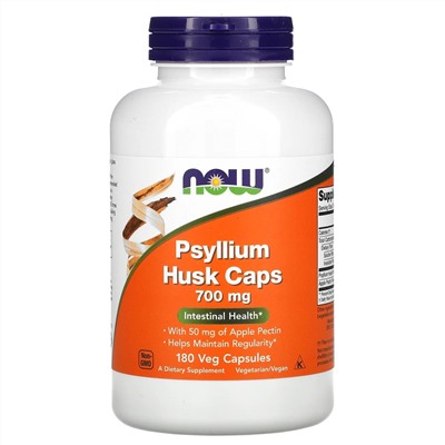 Now Foods, оболочка семян подорожника в капсулах, 700 мг, 180 вегетарианских капсул