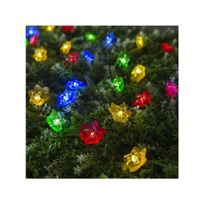 Гирлянда «Нить», 4.5 м, уличная, с насадками «Лилия», IP44, 30 LED, 2 режима, солнечная батарея, тёмная нить, свечение белое