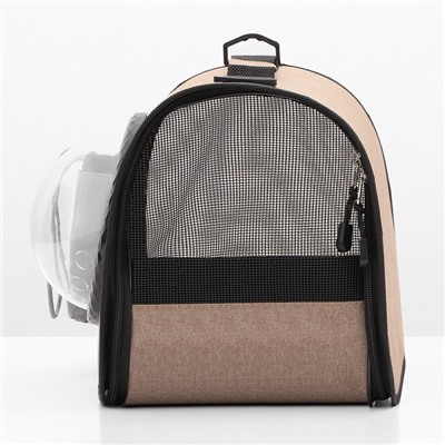 Сумка - переноска, 43×24×28 см, с органайзером и иллюминатором, коричневая