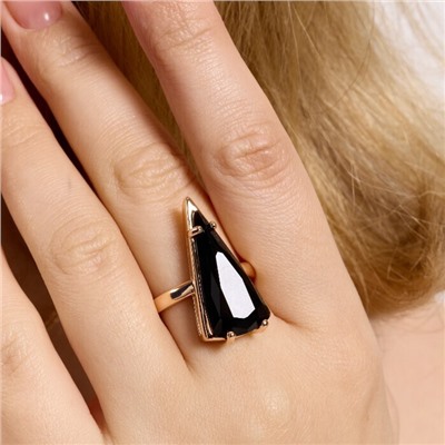 Кольцо 19 р ювелирная бижутерия коллекция "Дубай", покрытие позолота, вставка: фианит, цвет: черный, арт.414.149-19