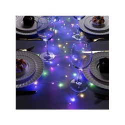Гирлянда «Мишура» 2 м роса, IP20, серебристая нить, 50 LED, батарейки CR2032×2 (в комплекте), свечение мульти