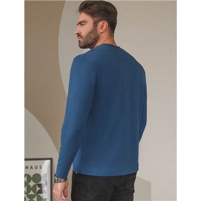 Тонкий лонгслив с круглым воротом на пуговицах из премиального хлопка с эластаном