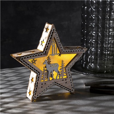 Светодиодная фигура «Звезда с оленем» 21×21×5 см, дерево, батарейки АААх2 (не в комплекте), свечение тёплое белое