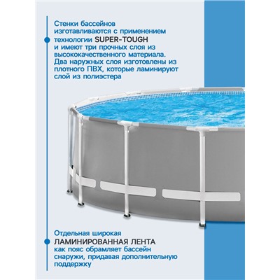 Бассейн каркасный INTEX Prism Frame 26726NP, 457×122 см, фильтр-насос, лестница, тент, подстилка, круглый