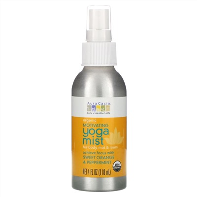Aura Cacia, Органический, "Йога Мист", мотивирование, сладкий апельсин и перечная мята, 118 мл (4 жидкие унции)