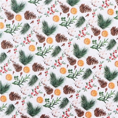 Бумага упаковочная новогодняя крафтовая «Шишки и хлопок», 50×70 см