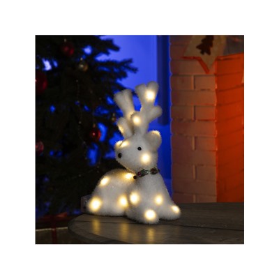 Светодиодная фигура «Олень» 20×25×12 см, флок, от батареек, свечение тёплое белое