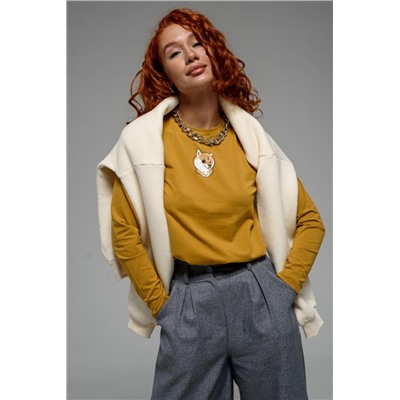 8529/1 футболка с дл.рукавом (Горчичный_сиба-ину)