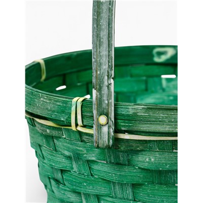 Корзина плетёная для хранения, 26×26×12 см, ручка h=21 см, бамбуковая, зелёная