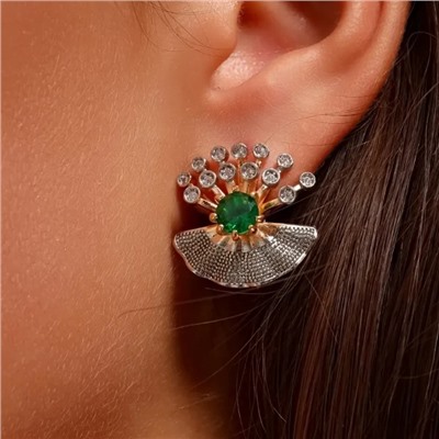 Серьги ювелирная бижутерия коллекция "Дубай" покрытие позолота, вставка: фианиты, цвет: зеленый и прозрачный, арт.313.367