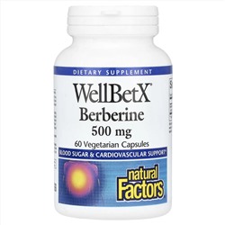 Natural Factors, WellBetX, берберин, 500 мг, 60 вегетарианских капсул