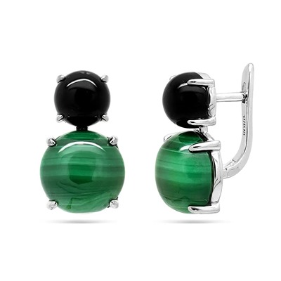 Серьги из серебра малахит, оникс, МЦВА165