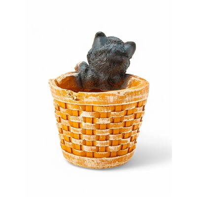 Фигурное кашпо для цветов «Котёнок в круглой корзине», 20×18 см, полистоун