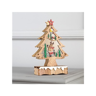 Светодиодная фигура «Ёлка с оленем» 12×20×5 см, дерево, батарейки АААх2 (не в комплекте), свечение тёплое белое