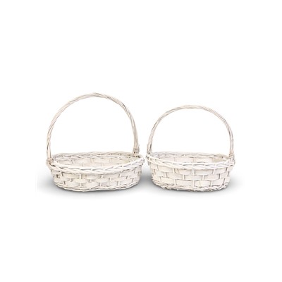 Корзина плетёная для хранения Alba, с ручкой, белая, набор 2 шт.