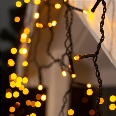 Гирлянда «Бахрома» 3×0.6 м, IP44, УМС, тёмная нить, 160 LED, свечение жёлтое, 220 В