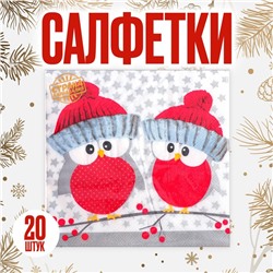 Салфетки новогодние бумажные «Совушки в шапочках», 33×33 см, набор 20 шт.