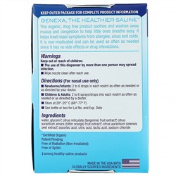 Genexa, Солевой раствор для младенцев, органический назальный спрей и пипетка, для новорожденных и более старших детей, 30 мл (1 жидк. унция)