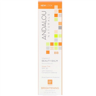 Andalou Naturals, BB Beauty Balm, осветляющий бальзам с витамином C, SPF 30, прозрачный, 58 мл (2 жидк. унции)