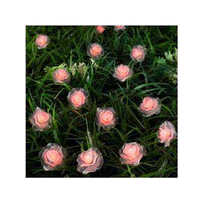 Гирлянда «Нить», 4.5 м, уличная, с насадками «Роза», IP44, 30 LED, 2 режима, солнечная батарея, тёмная нить, свечение красное