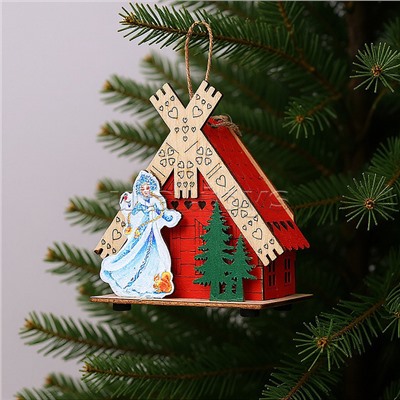 Новогоднее украшение "Домик со светом. Снегурочка" в пакете