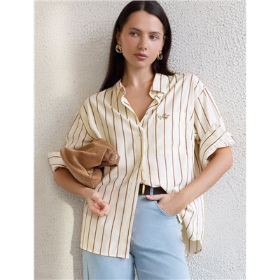 Блузка в полоску свободного силуэта с карманом из эластичного хлопка