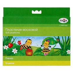 Пластилин мягкий (восковой) Гамма «Пчёлка», 16 цветов, 196 г, со стеком, картонная коробка