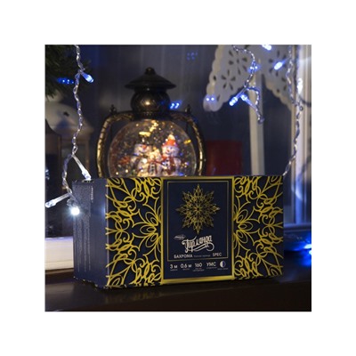 Гирлянда «Бахрома» 3×0.6 м, IP44, УМС, прозрачная нить, 160 LED, свечение бело-синее, мигание, 220 В