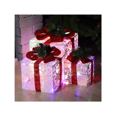 Светодиодная фигура «Цветные подарки» 15, 20, 25 см, текстиль, металл, 220 В, свечение мульти