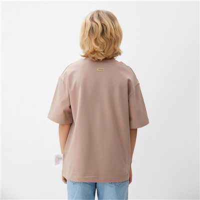 Футболка детская однотонная MINAKU: Basic line, бежевая, рост 122 см