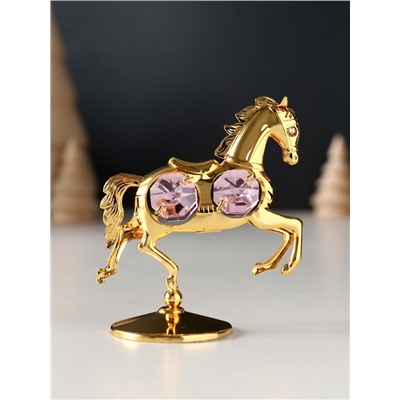 Фигурка металл «Лошадка маленькая» с 4 розовыми хрусталиками на подставке, 6.5×4×8.5 см