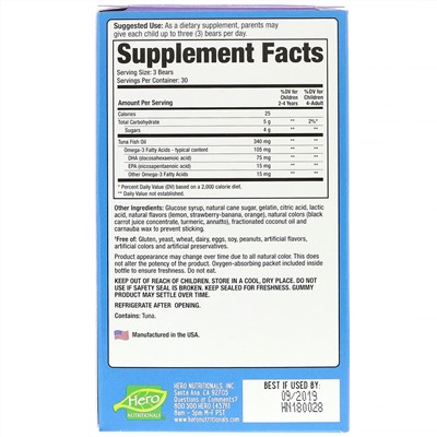Hero Nutritional Products, Yummi Bears, Omega 3 + DHA, Natural Fruit Flavors, 90 Gummy Bears