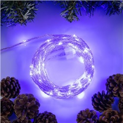 Гирлянда «Нить» 10 м роса, IP44, медная нить, 100 LED, свечение синее, мерцание, 220 В