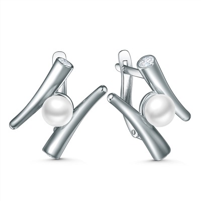 Колье из серебра с культивированным жемчугом и фианитами родированное 241-10-331р