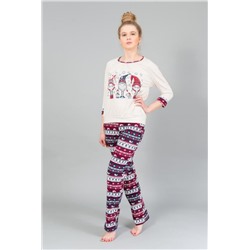 Пижама женская с брюками хлопок 186 (Бежевый-красный)