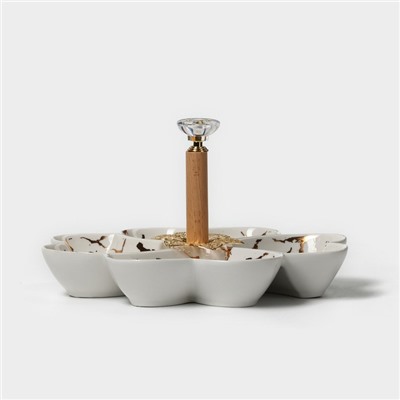 Менажница 4 ячейки «Марбл», 20×3.2 см, цвет белый