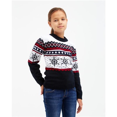 Свитер вязаный новогодний детский KAFTAN Snow, размер 30 (98-104 см), чёрный