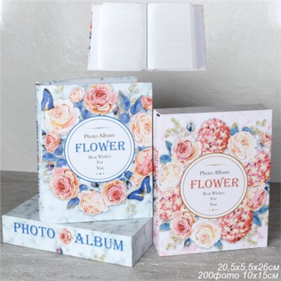 Фотоальбом 200 фото 10х15 Цветы / 9341 /уп 36/ (Голубой)