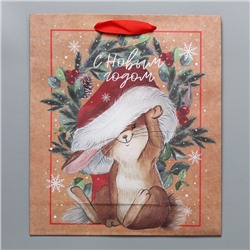 Пакет подарочный новогодний крафтовый «С Новым годом», M 26×30×9 см