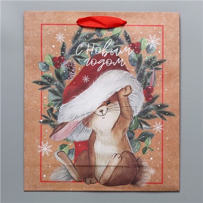 Пакет подарочный новогодний крафтовый «С Новым годом», M 26×30×9 см