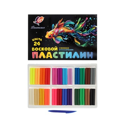 Пластилин мягкий (восковой) «Луч. Фантазия», 24 цвета, 360 г, со стеком, МИКС