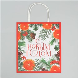 Пакет подарочный новогодний крафтовый «Новогоднее чудо», 22×25×12 см