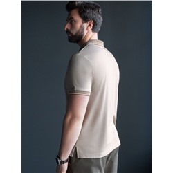 Футболка поло с воротником на пуговицах из полотна пике с меланжевым плетением с эластаном